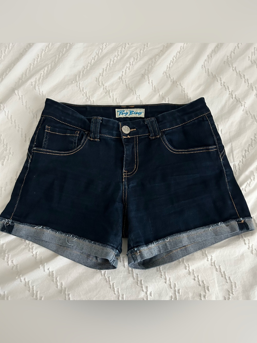Vintage Paris Blues Denim Jorts Shorts Y2K Low Rise Frayed Cuff Size 9 Stretch